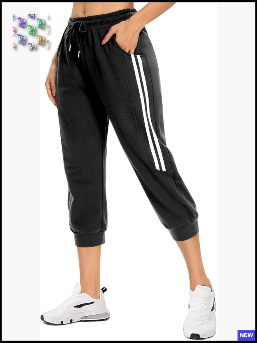 Womens Capri Sweatpants with Pockets Drawstring Cuffed Joggers Slim Fit Casual